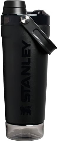 Stanley Activate Shaker Bottle 20 oz | Leakproof Insulated Stainless Steel Shaker Cup | Base Storage and Twist On Fast Flow Lid | Protein Shakes and Pre Workout Powder | BPA-Free | Black