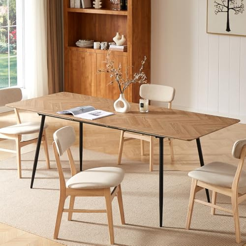 CASABEL - Table à Manger Extensible avec Rallonge intégrée - Style Parisien - Grande Capacité - Plateau de 160 à 200 cm - 6 à 8 Personnes - Pieds Fins en métal - Salle à Manger - Bois Clair et Noir