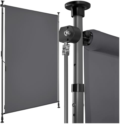 tectake® Toldo Vertical Exterior con Manivela, Estores Exteriores Jardín y Terraza Exterior, Toldos Exterior Terraza, Estructura Acero, Tela Toldo Impermeable, Toldos Jardin - 100x310 cm Gris Oscuro