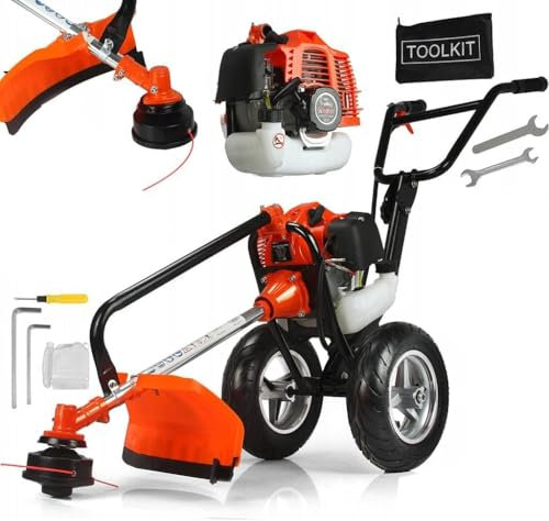 Desbrozadora de Gasolina con Ruedas 52cc Extreme Tools – 2 Tiempos, Cabezal de Hilo y Cuchilla, Potente y Fácil de Usar para Jardín y Campo