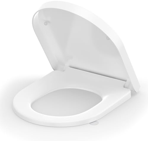 SREWOHS PRO Tapa WC Amortiguada, Asiento Inodoro Blanco en Forma de D, Tapa de Vater con Cierre Suave, Tapa de WC de Duroplast, Tapadera WC, Tapa Inodoro Montaje Fácill