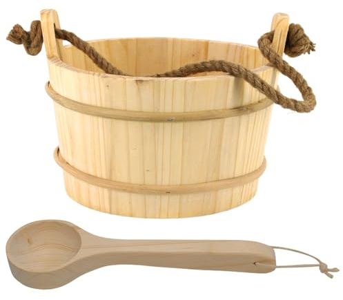 sauna - set di secchi in legno, kit di strumenti spa | Canna di cedro naturale con cucchiaio da 1,3 galloni, design della maniglia della corda resistente, secchio spa di legno per sauna in c
