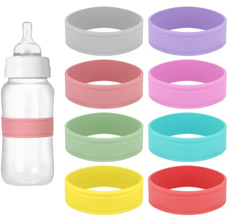 8pcs Silicone Baby Bottle Labels, Reusable Personalised Writable Name Bands for Daycare Anti-Slip Bottle Bands for Writing Name/Date Tag, Fits Most Baby Bottles & Cups (8 Colors)