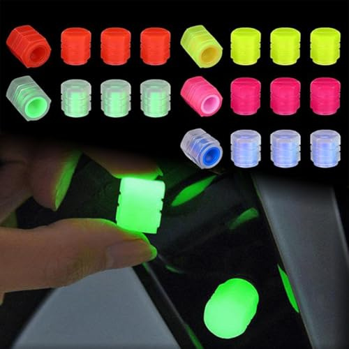 GNALIA Tappi Valvola Fluorescente Per Pneumatici Auto, 20 Pezzi Valvola Pneumatici Auto,Tappi Ruote Auto Luminosi, Accessorio Universale Per Auto, Camion, Suv, Moto E Biciclette