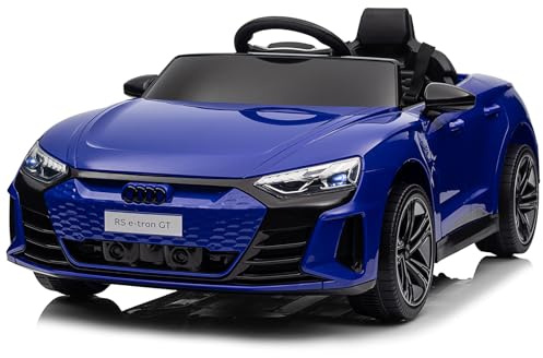 LALAHO Coche Eléctrico para Niños Audi RS E-Tron 12V con Doble Motor, 3-5 km/h Auto Eléctrico para Niños de 3 a 5 Años, MP3, Mando a Distancia (Azul)
