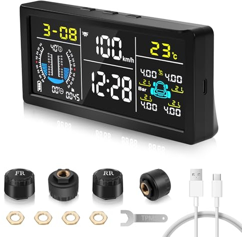 SYNJAUPO TPMS Sistema de Monitoreo de Presión de Neumáticos Solar 0-199 PSI