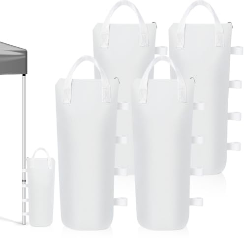 Lot de 4 sacs de sable pour auvent de 72,6 kg, en tissu Oxford blanc avec fermeture éclair sur le dessus, sacs de lestage coupe-vent pour auvent dépliant, tonnelle, parasol de terrasse, tente