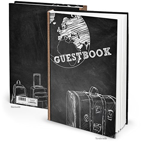 Logbuch-Verlag libro degli ospiti Guestbook nero bianco marrone formato A4 copertina rigida 164 pagine vuote effetto lavagna gesso vintage ideali per ospiti internazionali casa vacanza hotel pensione