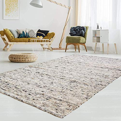 T.Carpet Gewalkter Handweb-Teppich Lambrecht aus hochwertiger Schurwolle edel und aufwendig verarbeitet fürs Wohnzimmer, Eszimmer, Schlafzimmer und die Küche geeignet 30 Grau meliert 200 x 240 cm
