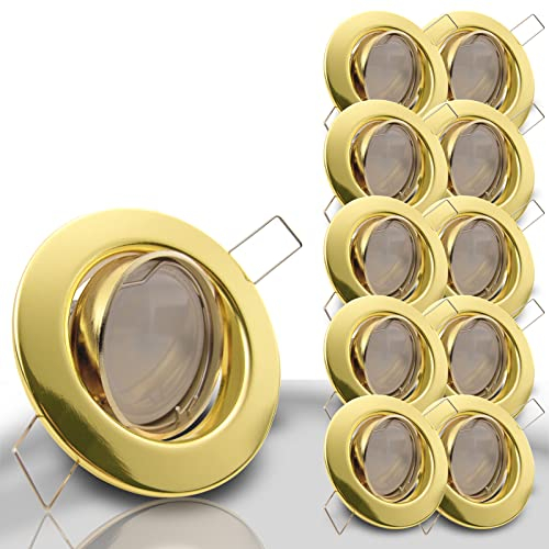 trendlights24 Decora LED Einbaustrahler 230V Gold rund 10er Set - Spots 6W 450 lm GU10 Warmweiß austauschbar - Decken Einbauleuchte 68 mm Lochmaß