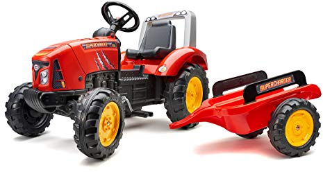 Falk 2020AB Tracteur à pédales Supercharger Rouge avec Capot ouvrant et remorque Incluse Trattori, Rosso