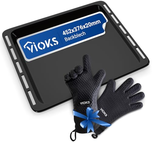 VIOKS Bakningstillbehörsset – bakplåt 452 x 376 x 20 mm ersättning för Whirlpeugeol 481010657929 bakplåt djup och 2 x ugnshandskar med ugn plåt ugn ugn
