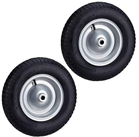 Relaxdays 2 x Schubkarrenrad 4.80 4.00-8, luftbereift, Ersatzrad mit Stahlfelge und Ventil, Komplettrad bis 120 kg Last, schwarz