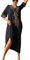 Orshoy Women Kaftan Full Length Loose Summer Floral Embroidery Cotton Maxi Dress Beachwear Long Night Dress A-Black