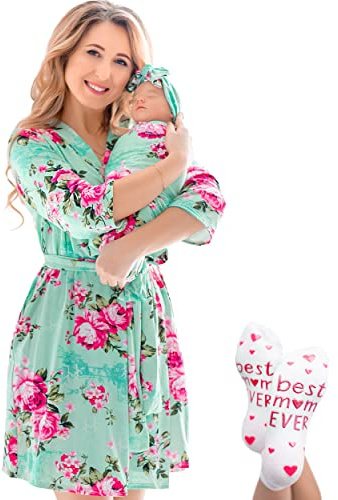ECO BABY Mommy and Me Robe and Swaddle Set | Maternity Robe and Matching Baby Set for Girl, Boy | Hospital Labor and Delivery