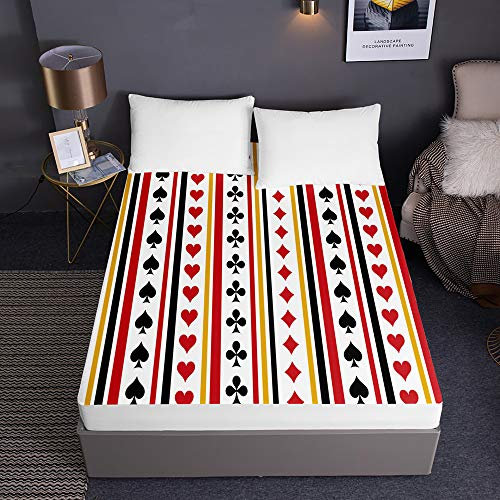 Poker Print Spannbetttuch für Boxspringbett, Chickw1 Weiche Spannbettlaken Rutschfestem Mikrofaser Matratzenschoner bis 30cm Hohe für Matratzen in Vielen Größen (Liebe,90x200x30cm)