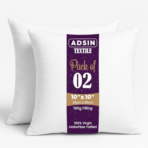 Luxury Hollowfibre New White Hollowfiber Cushion Pad Inner Stuffer Pillow Polyester Insert Square Hypoallergenic (10 X 10, 2 Count (Pack of 1))