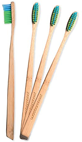 Woobamboo! Bamboo Toothbrush - Slim Handle - Soft Bristle - BPA Free Nylon Bristles - Eco-Friendly, Biodegradable, Compostable, Vegan (Pack of 4)