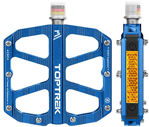 toptrek Fahrradpedale CNC Aluminium MTB Pedale mit StVZO Zugelassen Reflektoren Pedale Fahrrad Antirutsch Breites Plattform Pedale mit 3 Abgedichtete Lager für Mountainbike, BMX, Rennrad Pedale
