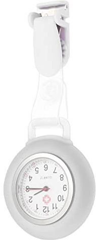 Generic Reloj de enfermera con clip: clip para colgar con solapa, cubierta de silicona, broche de bolsillo, reloj de bolsillo para enfermeras y médicos, Blanco, 9.3x4.2cm, Moda