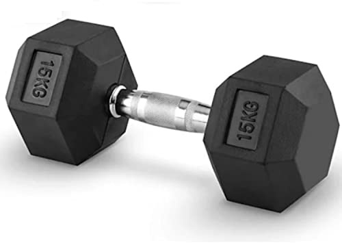 Professionell hantel 15 kg hexagonal gummerad hantel med format handtag vikt gym hem gym
