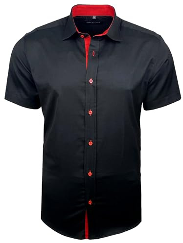 Baxboy Camisa para hombre de corte ajustado, fácil de planchar, para negocios, bodas, tiempo libre, camisa de manga corta para hombre, moderna B-455 S-4XL