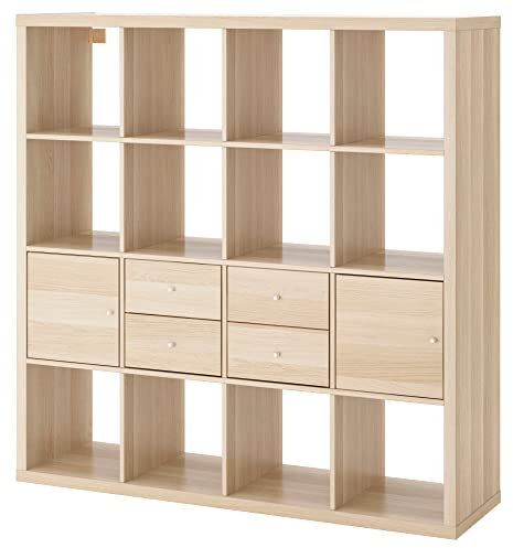 IKEA KALLAX Regal mit 4 Einsätzen, 147 x 147 cm, Eiche weiß gebeizt