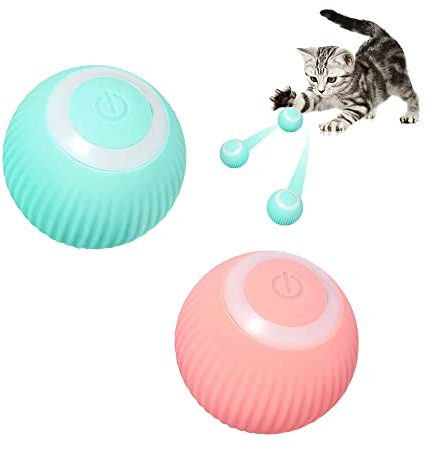 CJBIN Katzenball Elektrisch, 2 Stück Interaktives Katzenspielzeug Ball, Automatischer 360° Rollbal Katzen Ball mit LED-Licht, Katzenspielzeug Elektrisch USB Wiederaufladbares Katzenbälle für Katzen