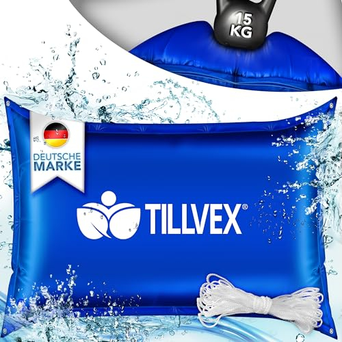 tillvex® - Cuscino/copertura invernale XXL per piscina, cuscino ad aria con con kit di riparazione, valvola di sicurezza, doppia cucitura (200 x 240 cm, blu)