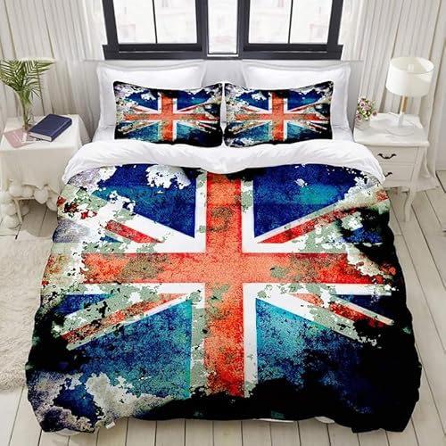 ZGRTZH Bettwäsche 160 x 200 Britische Flagge Bettbezug mit Reißverschluss Bettbezug Set 3 Teilig Weiche Angenehme Mikrofaser Bettwäsche-Sets und 2 Kissenbezug 80 x 80 cm