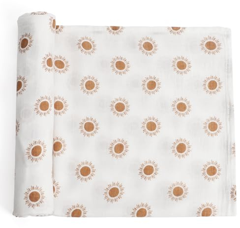 Knirose Pucktuch Baby Musselin Babydecke Swaddle 120x120cm Puckdecke Mulltücher, Bambus Baumwolle Baby Pucktücher Decke für Neugeborene Junge und Mädchen(Sonne)