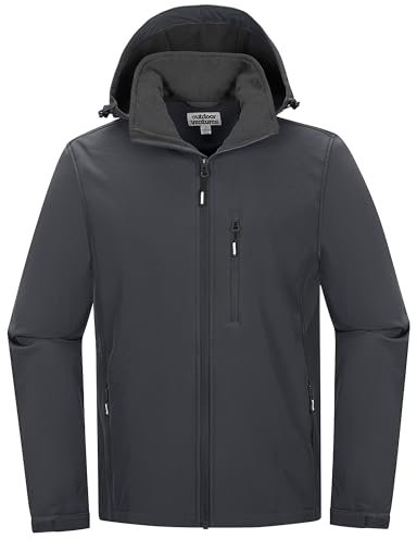 Outdoor Ventures Jacke Herren Wasserdichte Atmungsaktiv Softshelljacke - Winddichte Regenjacke Funktionsjacke mit Abnehmbare Kapuze Grau 4XL