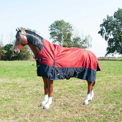 Brama-West - Coperta invernale per cavallo, 200 g, modello Dakota, Turnout 600D, coperta foderata, impermeabile, collo alto, rosso/blu marino
