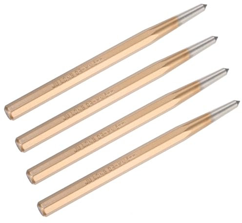 M METERXITY 4-Pack Center Punch 5mm Shank Point, 10x150mm Alloy Steel Center Punch Tool, Impact Resistant Metal Punch Center for Mark/Drilling/Punching/Scribing/Locator/Starting Nail [Golden]
