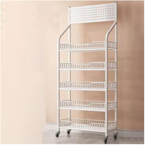 Farmers Market Présentoir à collations avec roulettes et crochets Blanc 50 x 27 x 65 cm