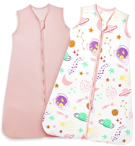 Lilian&Gema Sommerschlafsack Baby 2er Pack 0.5 TOG Schlafsack Baby Sommer Weicher & Atmungsaktiver Verstellbarer Babyschlafsack Sommer Schlafsack Sommer für 18-36 Monate Rosa