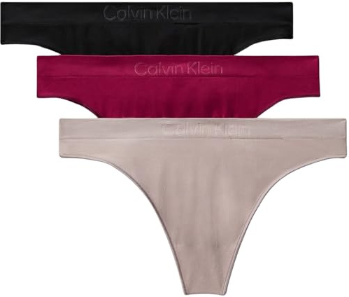 Calvin Klein Women's THONG 3 PK LV00QD5211 Thong, Beige (BLACK/MINK/BEET RED), M