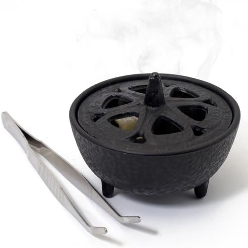 BEYLAB cast Iron Incense Burner Lotus Flower Multifunctional Aromatherapy for Incense Resins, Cones or Sticks and Wax Melts Log Burner Traditional Oriental Zen Home Decor (Small)