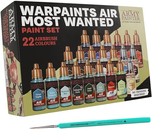 The Army Painter Warpaints Air Most Wanted Paint Set C, 22x18ml peintures, 19 acryliques pour aérographe, incl. 2 métalliques, 1 fluorescente, 1 medium, 3 Speedpaints et 1 pinceau