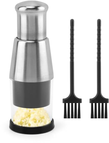 Manual Pressed Chopper, Hand Food Chopper Mini Dicer Choppers Garlic Press With Brush, Stainless Steel Hand Foods for Mincing Garlic Press(COLOR:silver)