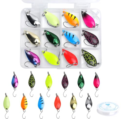 FIUTEKO Set Di 12 Cucchiai Da Pesca Per Trote Con Filo Da Pesca, Set Di Esche Artificiali Spinner E Blinker Per Acqua Salata E Dolce