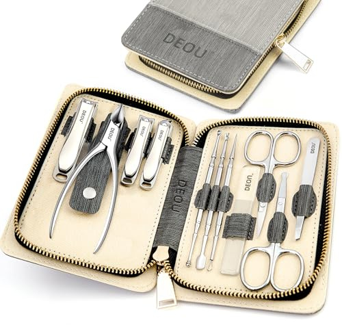 DEOU Manicure Set 11pcs Professional Nail Clippers Kit Stainless Steel Pedicure Kit for Men and Women Grooming Scissors Tools for Home Personal Care or Gifts(Grey)