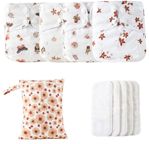 Tygblöjor för Små Barn 4X 4 inlägg, 1 våtsäck, absorberande andningsbara | Blöjor Andningsbara Liner, Vattentätt Överdrag, 1 Våtpåse, Unisex, Tvättbara Blöjor, Absorberande Andningsbart Öve
