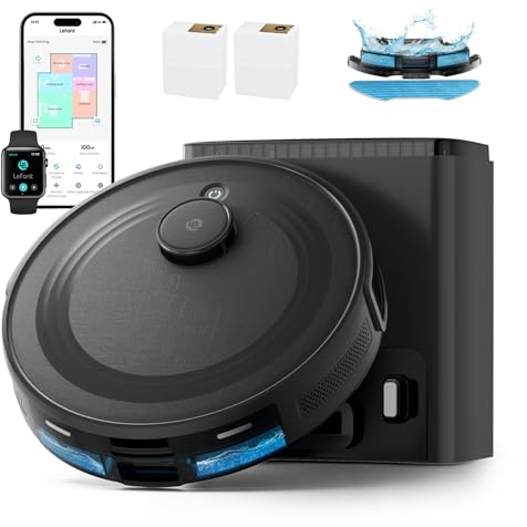 Lefant M2 Plus Robot Vacuum and Mop with Self-Emptying Base, 6000Pa Suction, 75-Day Hands-Free, dToF Laser Navigation, PSD Avoidance, WiFi 2.4G/5G, App/Alexa Control, Black