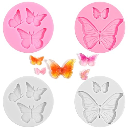 4 Pcs Butterfly Silicone Molds, Mini Butterfly Fondant Mold Cute Fondant Cake Baking Mold for Weddings, Gender Reveal & Keto Desserts