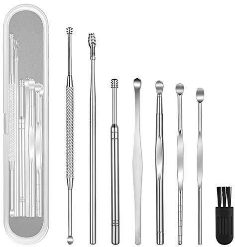 2021 Innovative Spring Ear Wax Cleaner Tool Set, 8 Pcs Ear Pick Earwax Removal Kit, Ear Cleansing Tool Set, Ear Curette Ear Wax Remover Tool with a Cleaning Brush and Storage Box