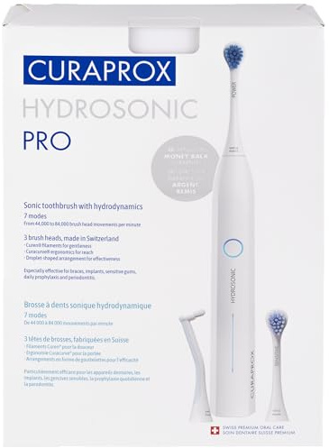 Curaprox Hydrosonic Pro Cepillo De Dientes Sónico | Para Dientes Sensibles, Implantes Y Ortodoncia | Limpieza Profesional en Casa | Set Con Tres Cabezales
