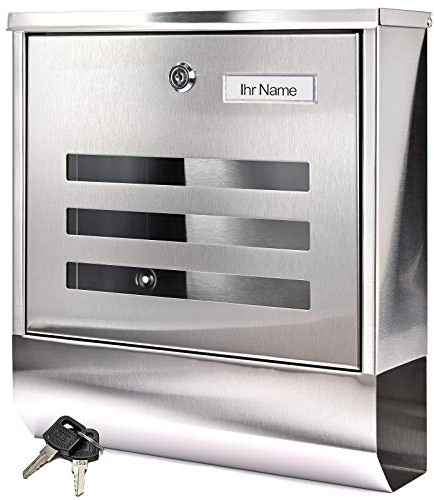 Verda Briefkasten Mit Zeitungsfach Silber Wandbriefkasten Zeitungsrolle Designer Postkasten 2X Schlüssel (Silber Edelstahl SN3670)