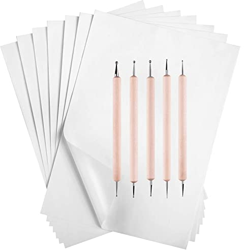 50 Blatt Kohlepapier Graphitpapier Weiß Kohle-Transferpapier (21,6 x 29,2 cm) Transparentpapier mit 5 Prägestiften, Punktierwerkzeuge für Holz, Papier, Leinwand, Handwerk