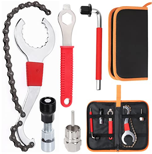 Swpeet 7Pcs Bicycle Repair Tool Assortment Kit, 3 in 1 Multi Bike Cassette Removal Tool with Chain Whip, Auxiliary Wrench, Bracket Removal, Crank Puller Tool, 16mm Spanner Perfect for Repair Bike